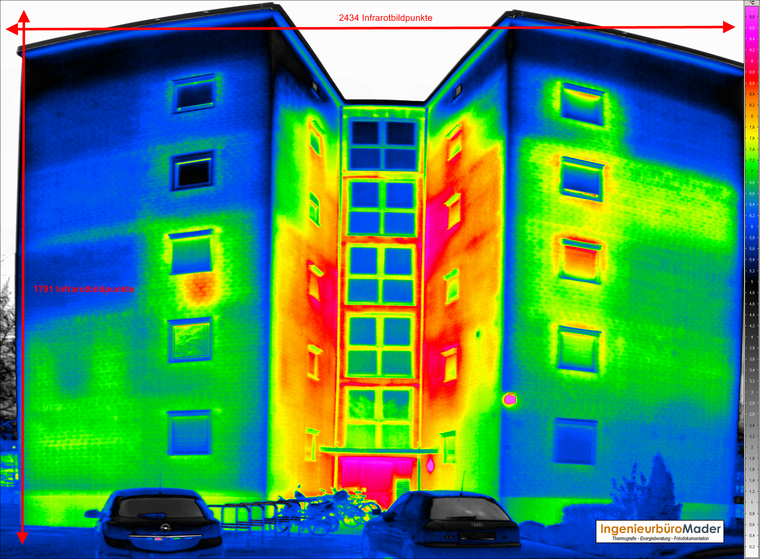 Beispielbild eines großformatigen Thermogramm für ein Mehrfamilienwohnhaus
